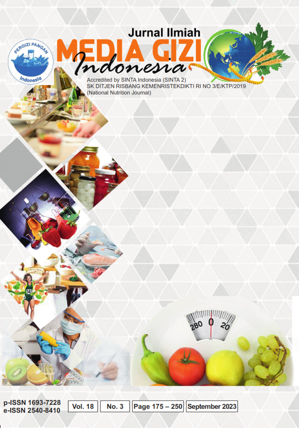								View Vol. 18 No. 3 (2023): MEDIA GIZI INDONESIA (NATIONAL NUTRITION JOURNAL)
							