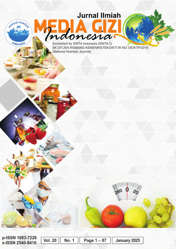 						View Vol. 20 No. 1 (2025): MEDIA GIZI INDONESIA (NATIONAL NUTRITION JOURNAL)
					