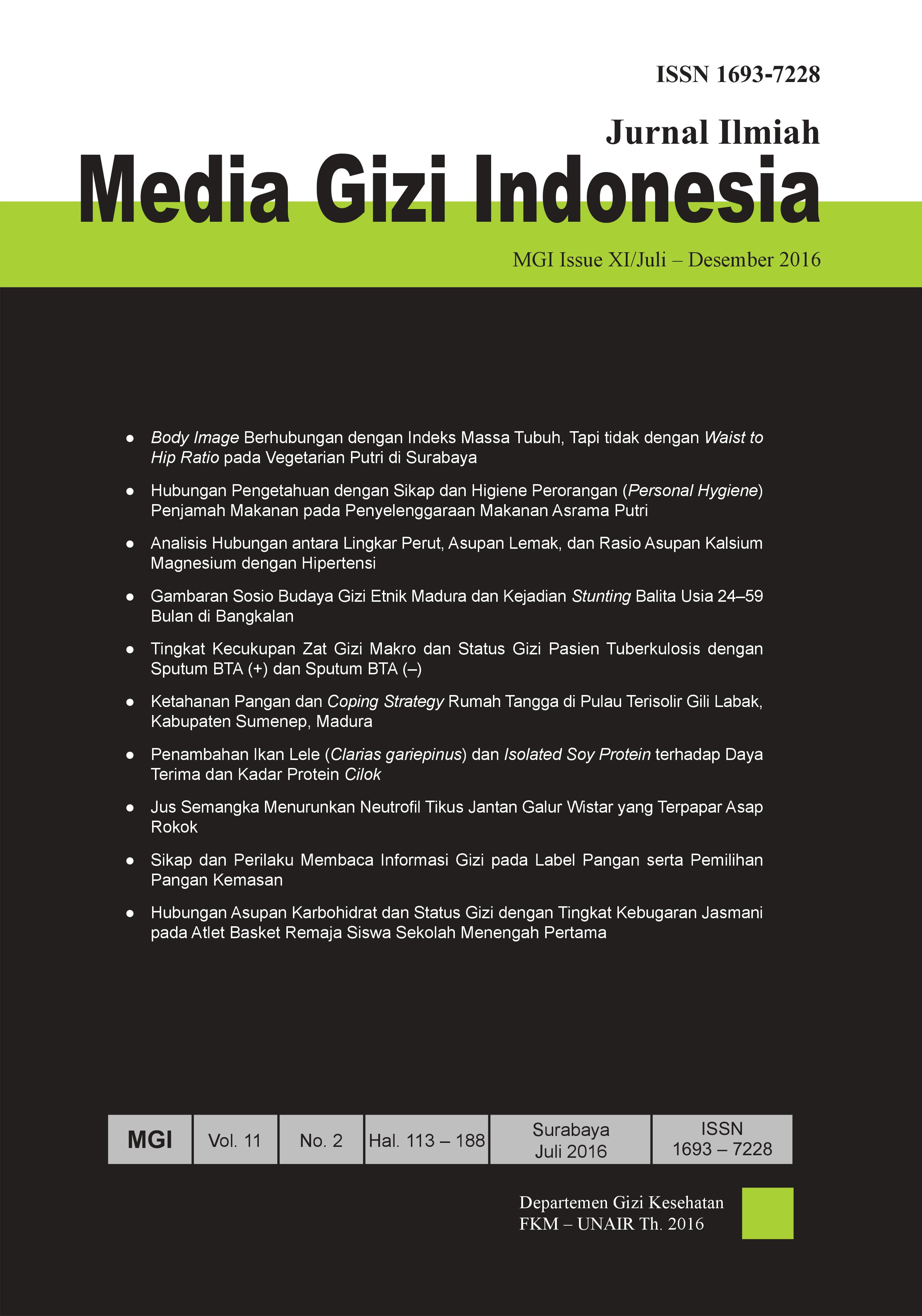 								View Vol. 11 No. 2 (2016): JURNAL MEDIA GIZI INDONESIA
							