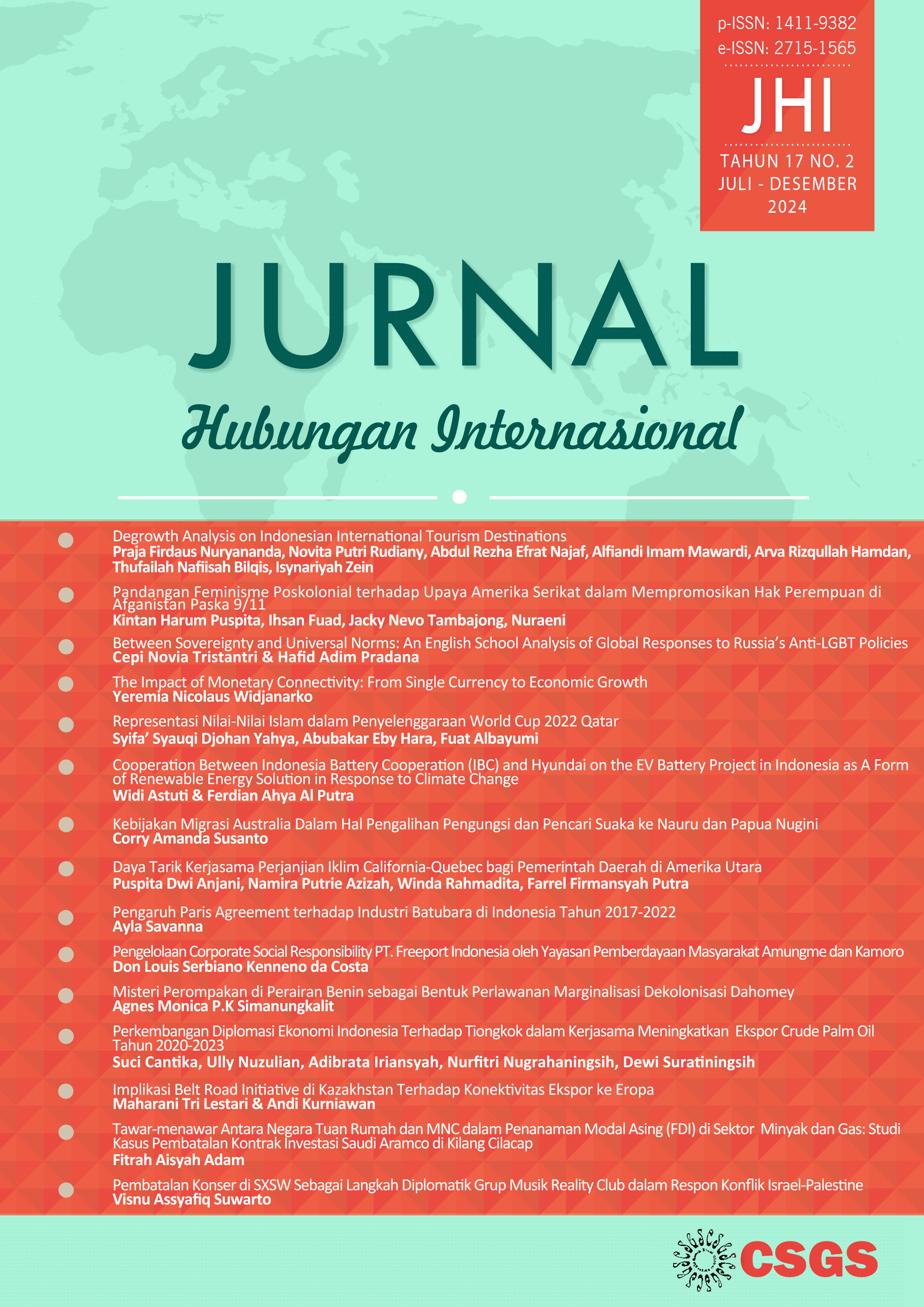 						View Vol. 17 No. 2 (2024): JURNAL HUBUNGAN INTERNASIONAL
					