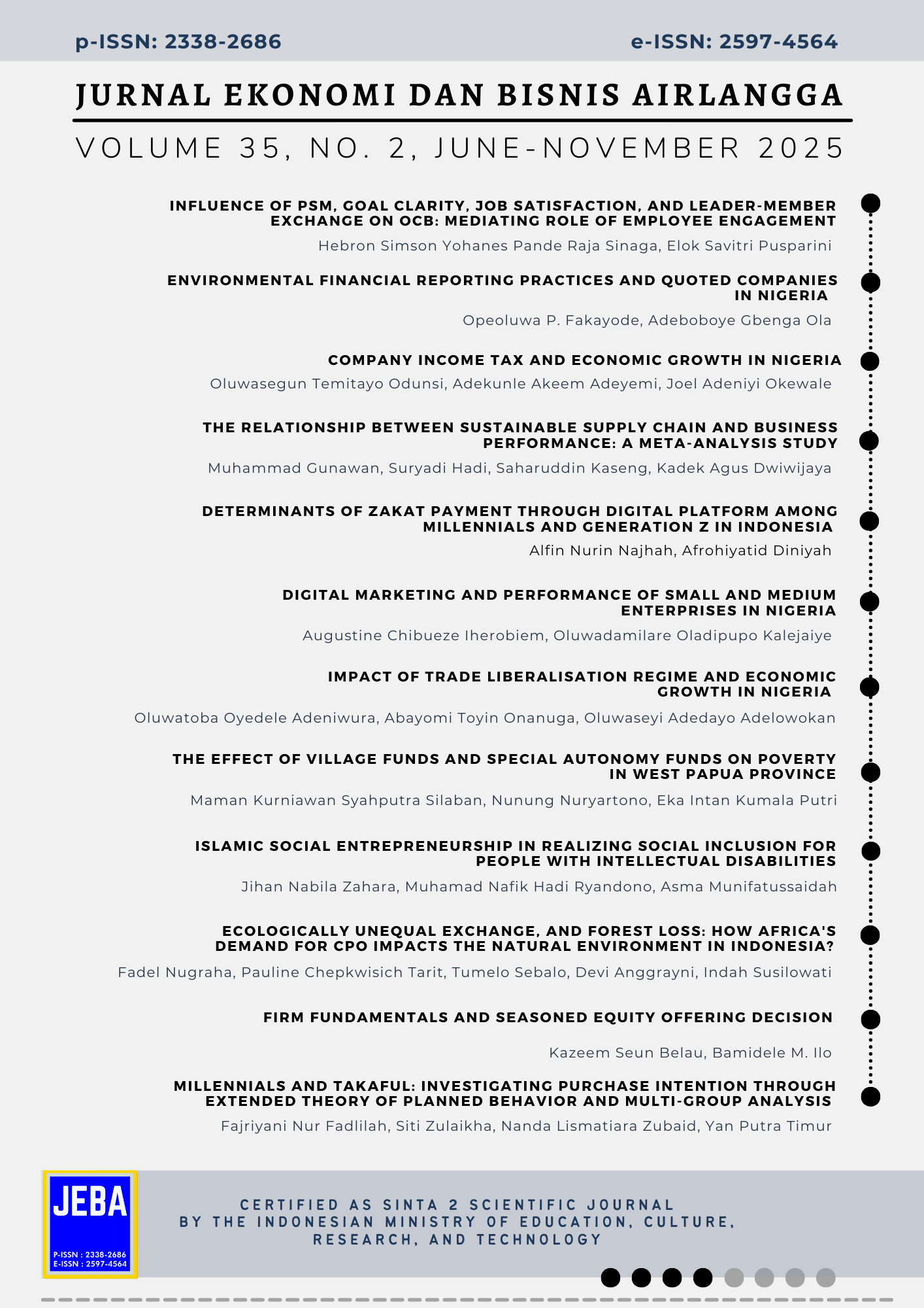       View Vol. 35 No. 2 (2025): JURNAL EKONOMI DAN BISNIS AIRLANGGA     