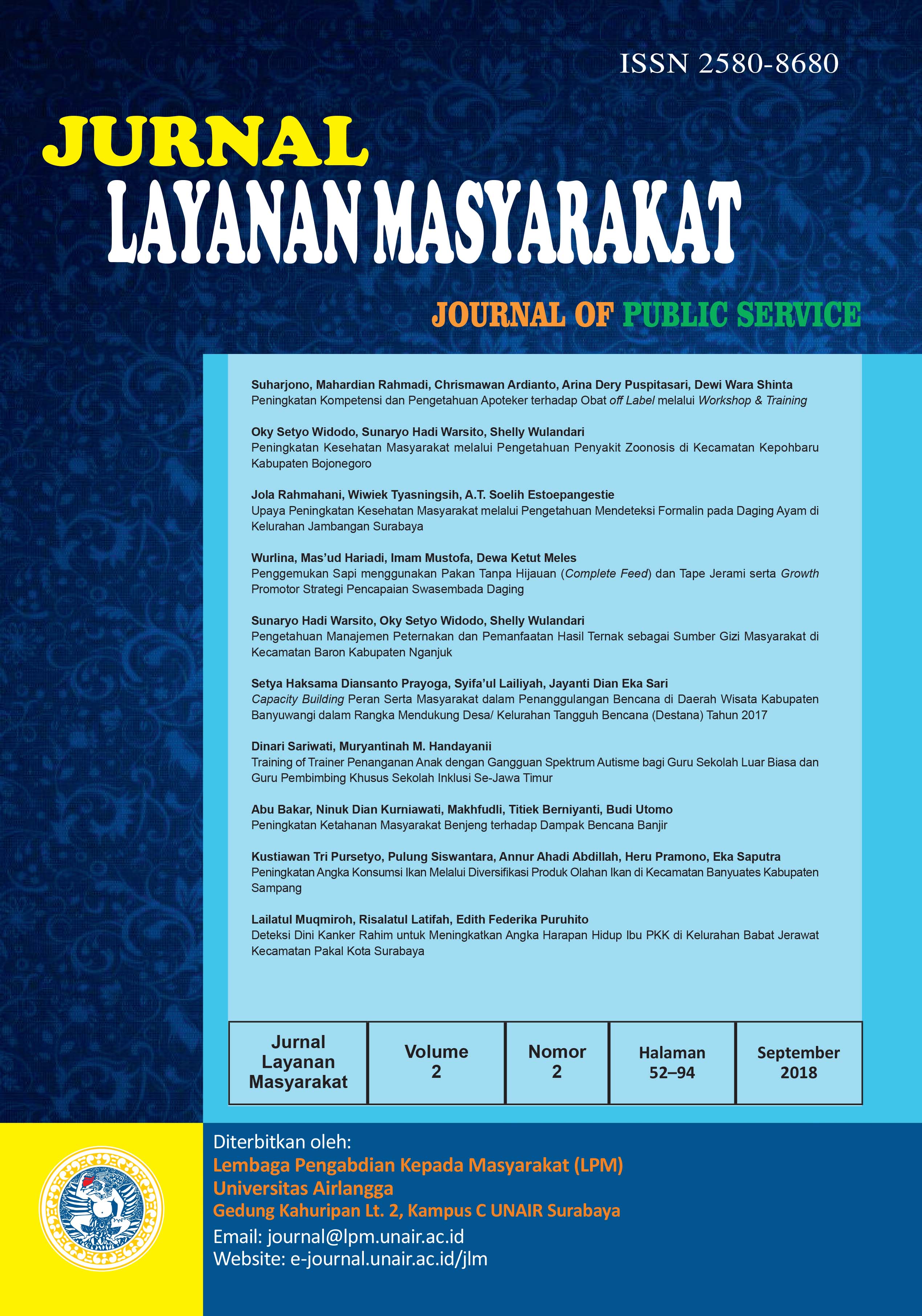 						View Vol. 2 No. 2 (2018): Jurnal Layanan Masyarakat
					