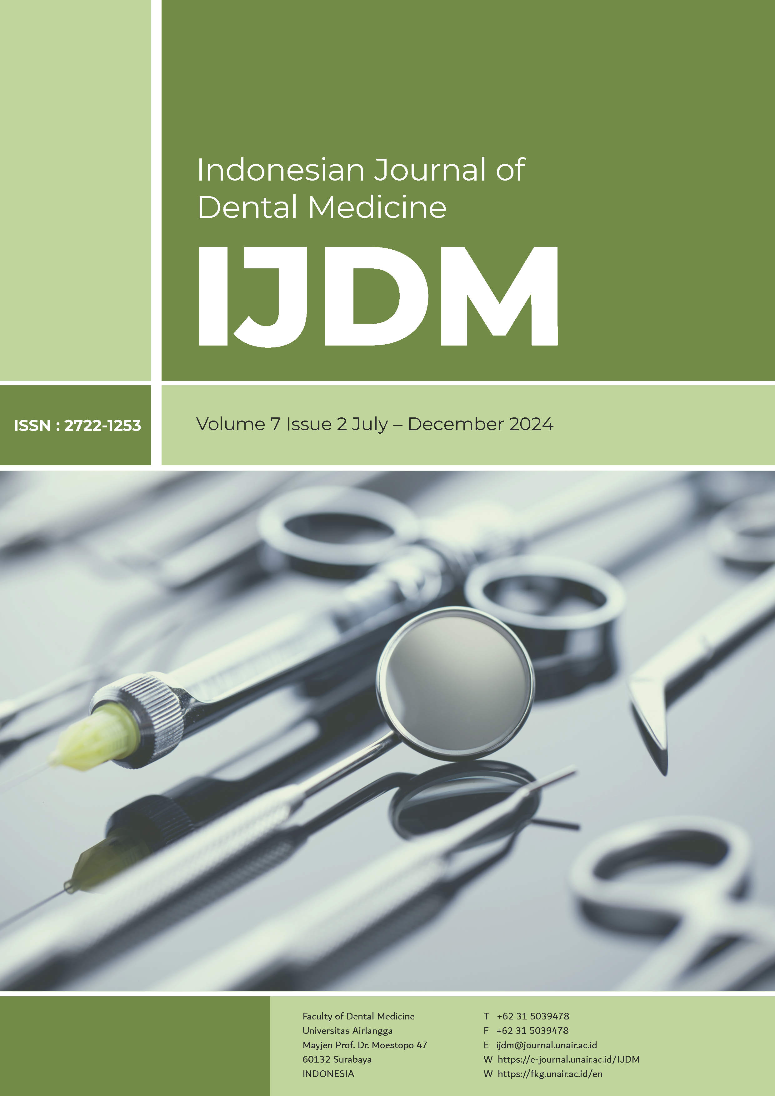 						View Vol. 7 No. 2 (2024): Indonesian Journal of Dental Medicine
					