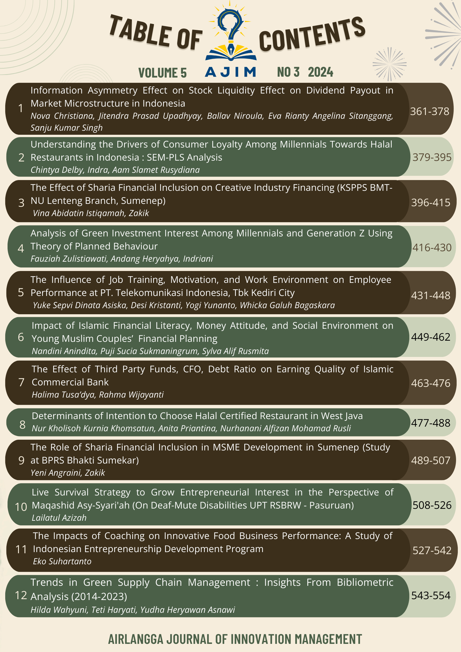 						View Vol. 5 No. 3 (2024): Airlangga Journal of Innovation Management
					