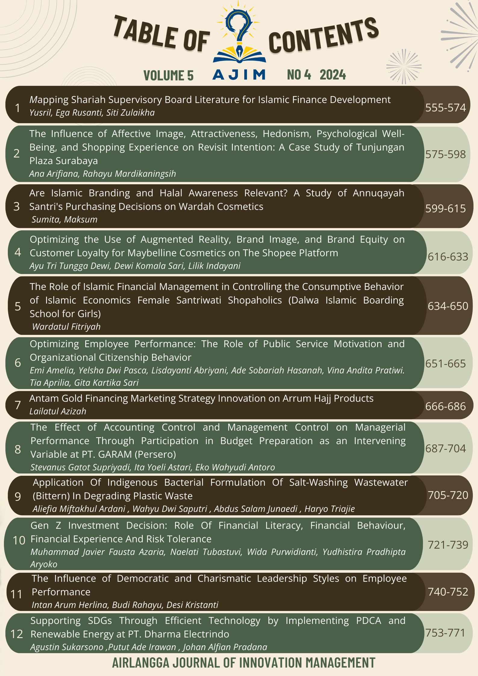 						View Vol. 5 No. 4 (2024): Airlangga Journal of Innovation Management
					