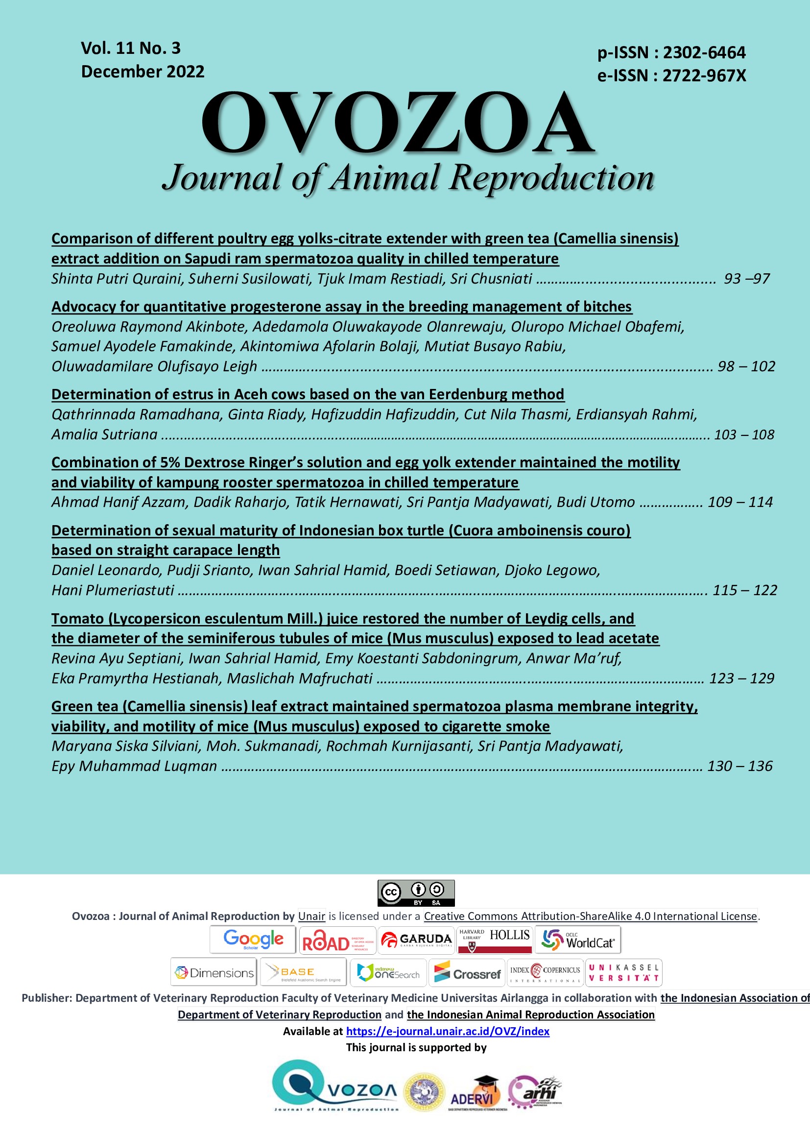 								View Vol. 11 No. 3 (2022): Ovozoa : Journal of Animal Reproduction
							