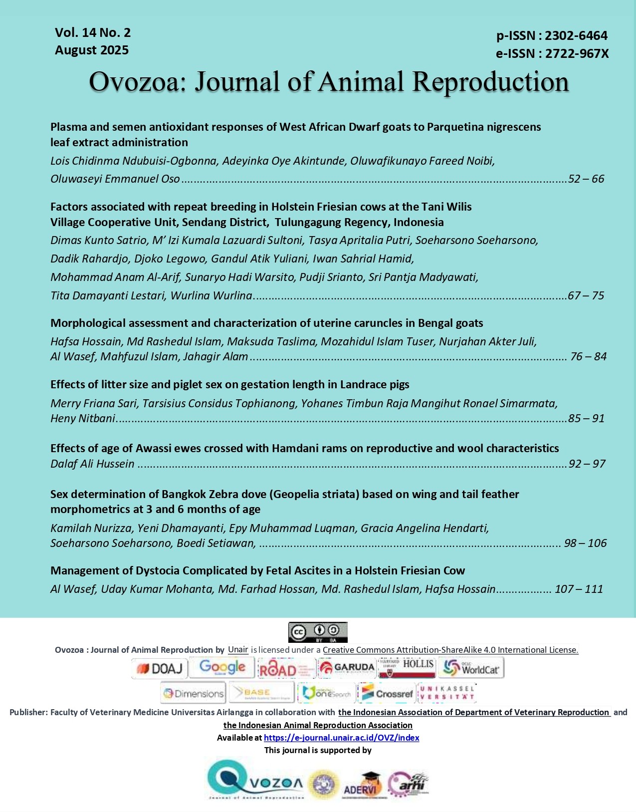       View Vol. 14 No. 2 (2025): Ovozoa: Journal of Animal Reproduction     