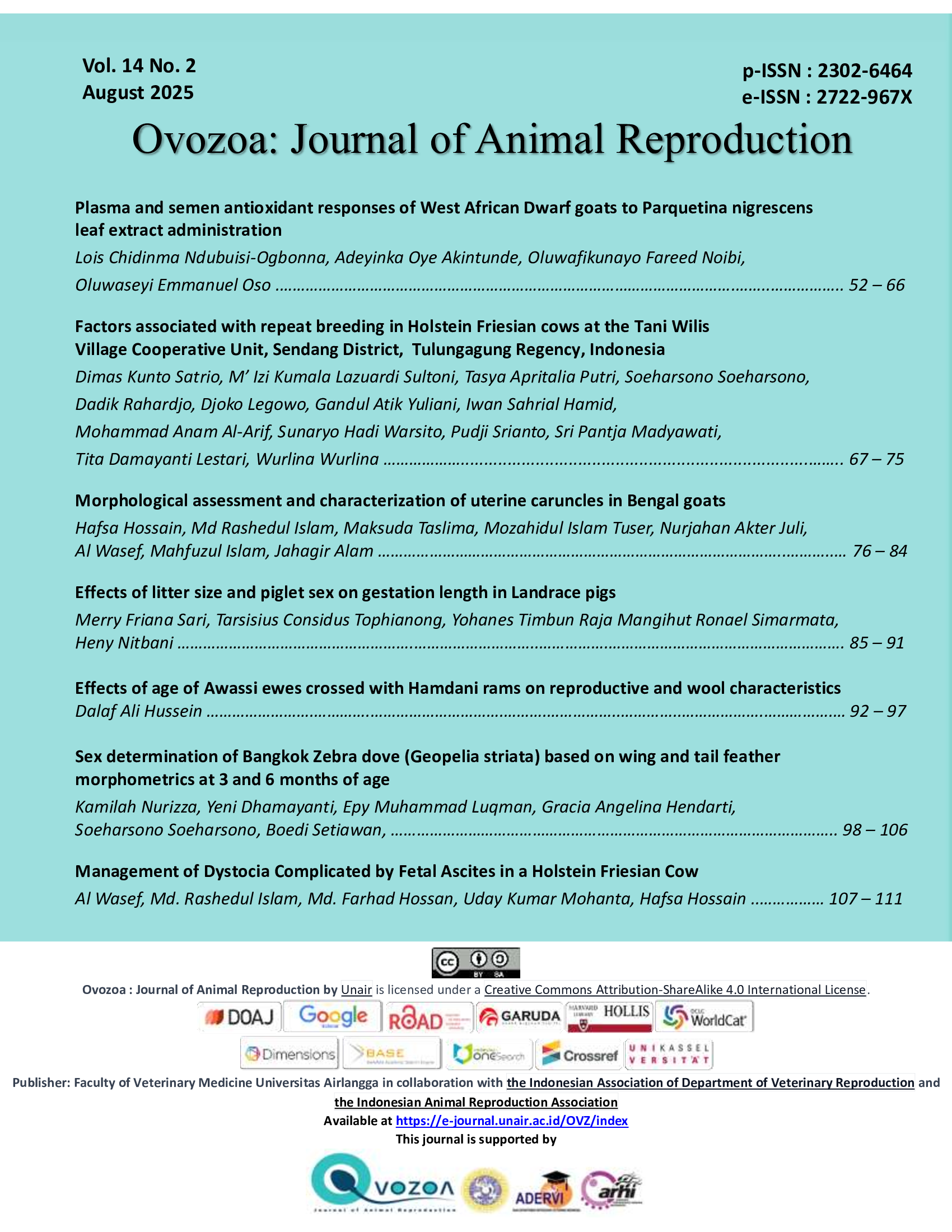       View Vol. 14 No. 2 (2025): Ovozoa: Journal of Animal Reproduction     