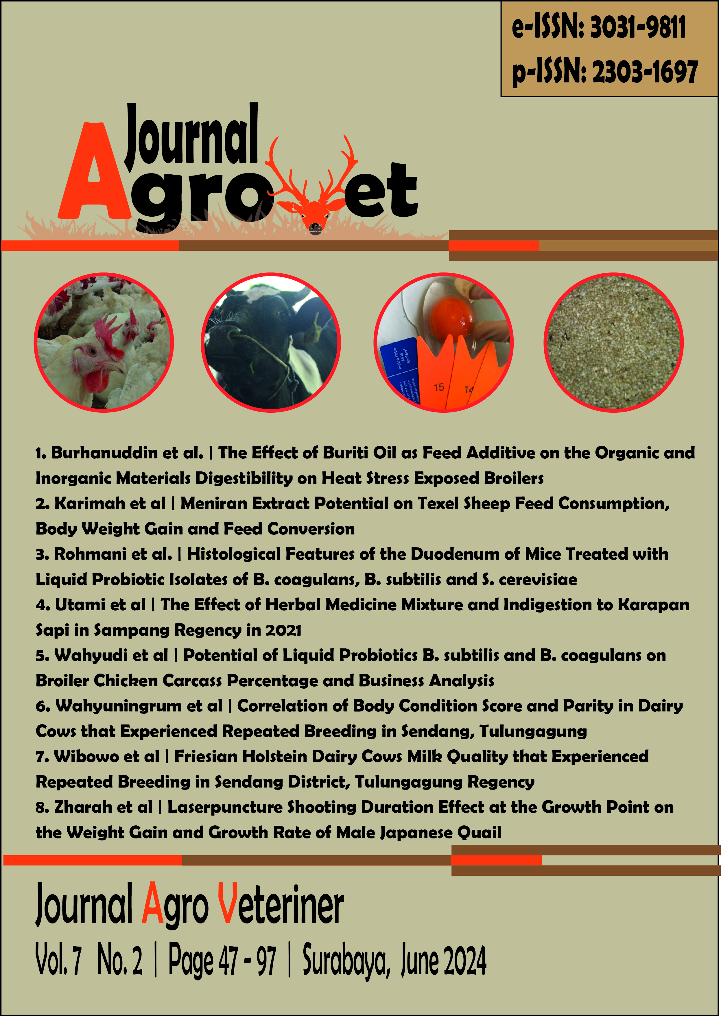 						View Vol. 7 No. 2 (2024): Journal Agro Veteriner
					