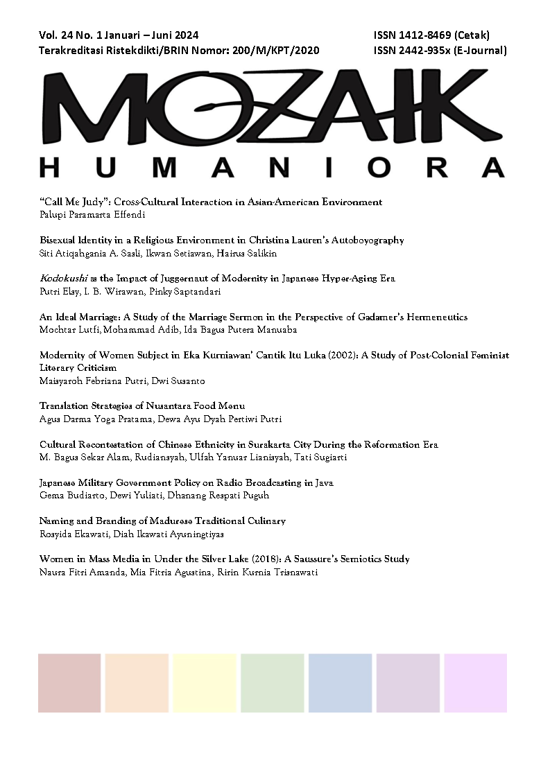 						View Vol. 24 No. 1 (2024): MOZAIK HUMANIORA VOL. 24 NO. 1
					