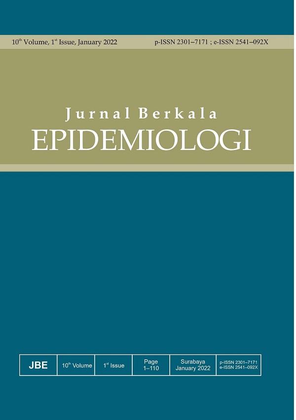 						View Vol. 10 No. 1 (2022): Jurnal Berkala Epidemiologi (Periodic Epidemiology Journal)
					