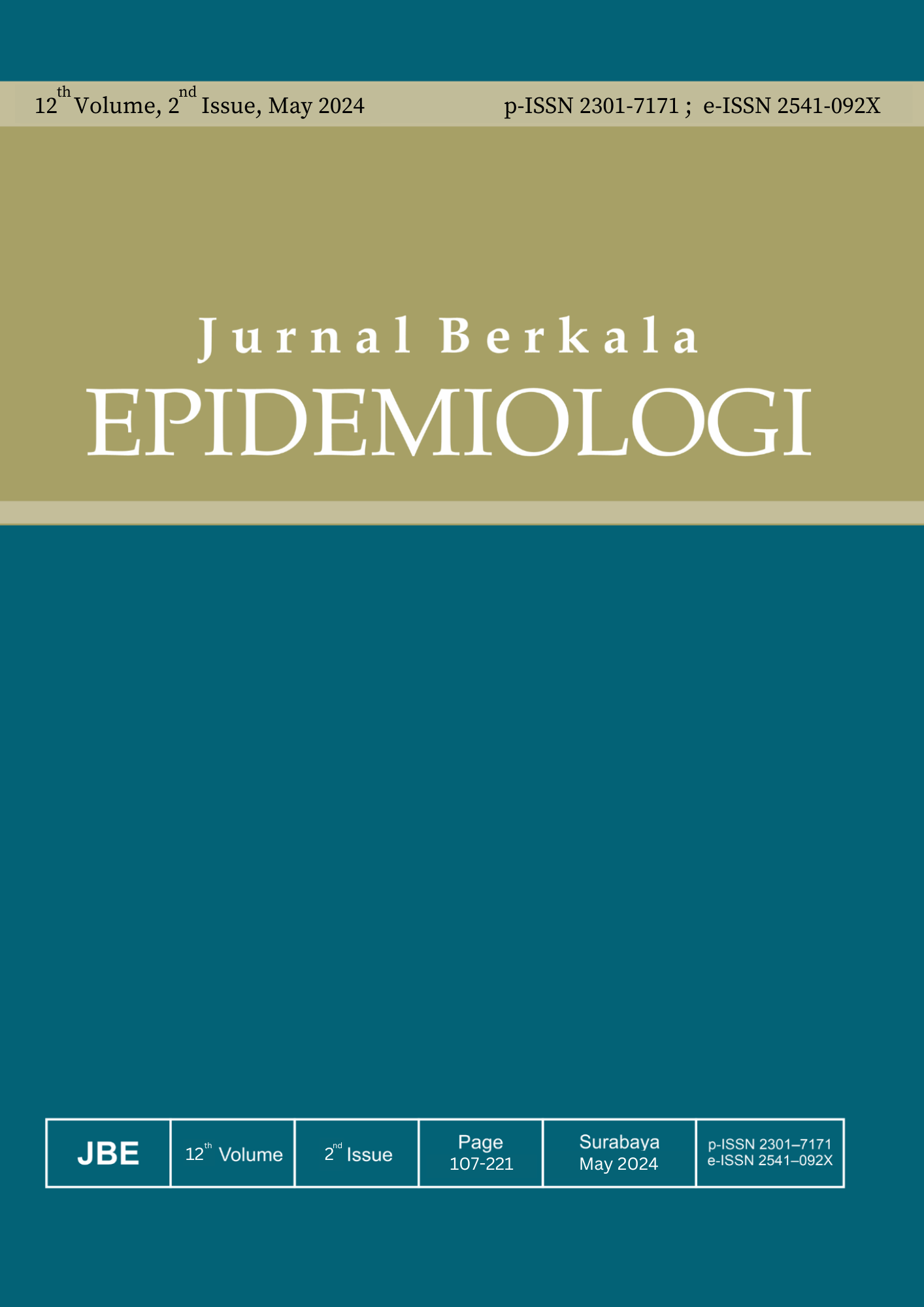 						View Vol. 12 No. 2 (2024): Jurnal Berkala Epidemiologi (Periodic Epidemiology Journal)
					