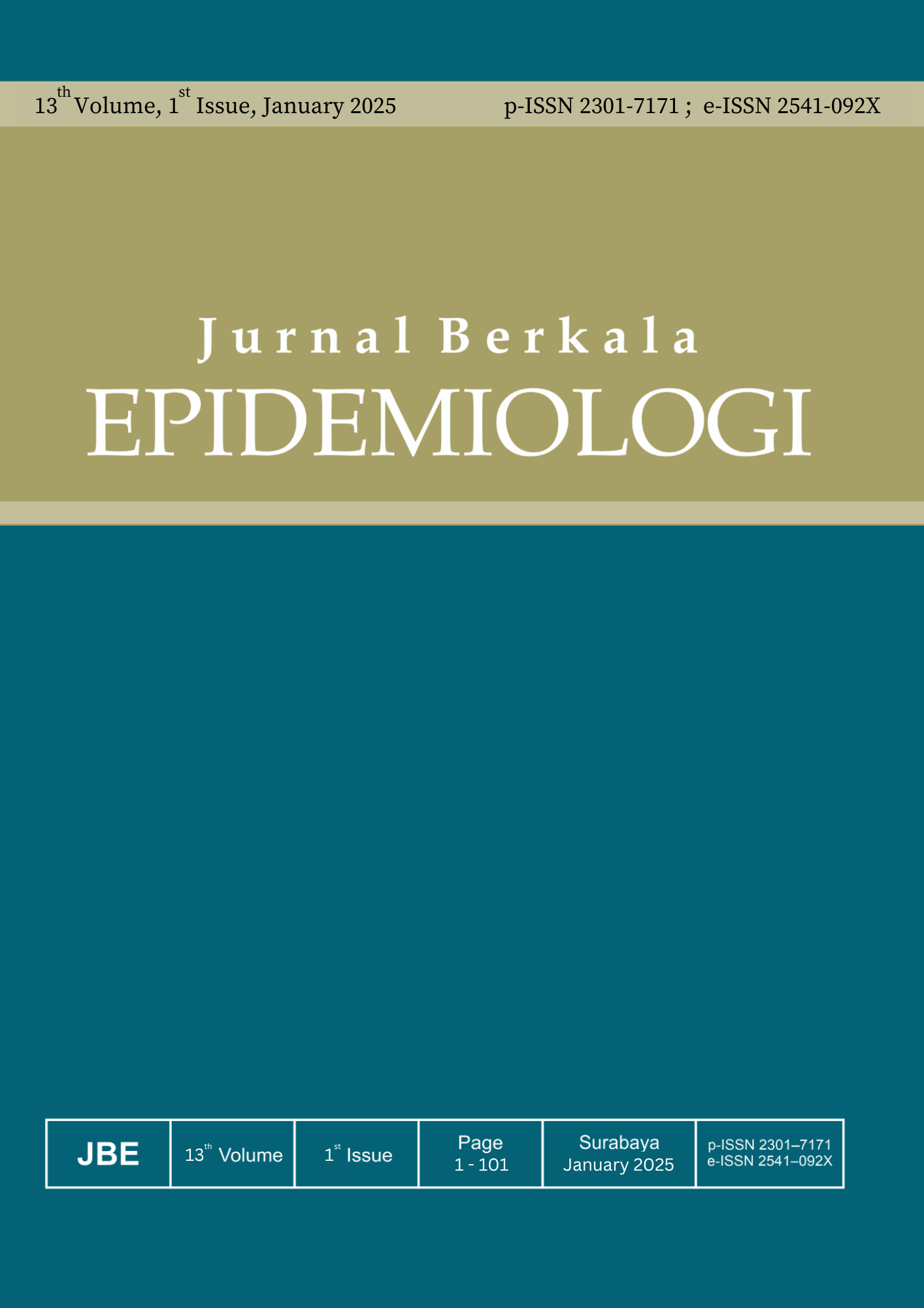 						View Vol. 13 No. 1 (2025): Jurnal Berkala Epidemiologi (Periodic Epidemiology Journal)
					