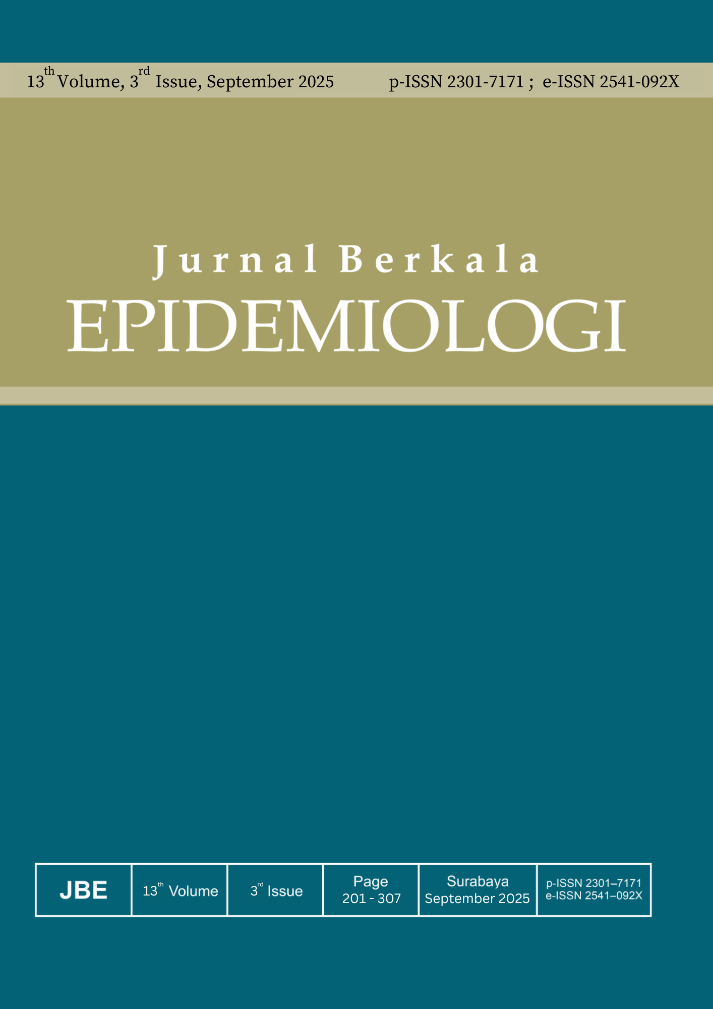						View Vol. 13 No. 3 (2025): Jurnal Berkala Epidemiologi (Periodic Epidemiology Journal)
					