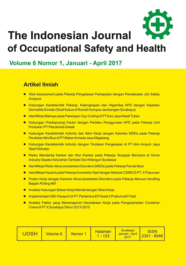 						View Vol. 6 No. 1 (2017): The Indonesian Journal Of Occupational Safety and Health
					
