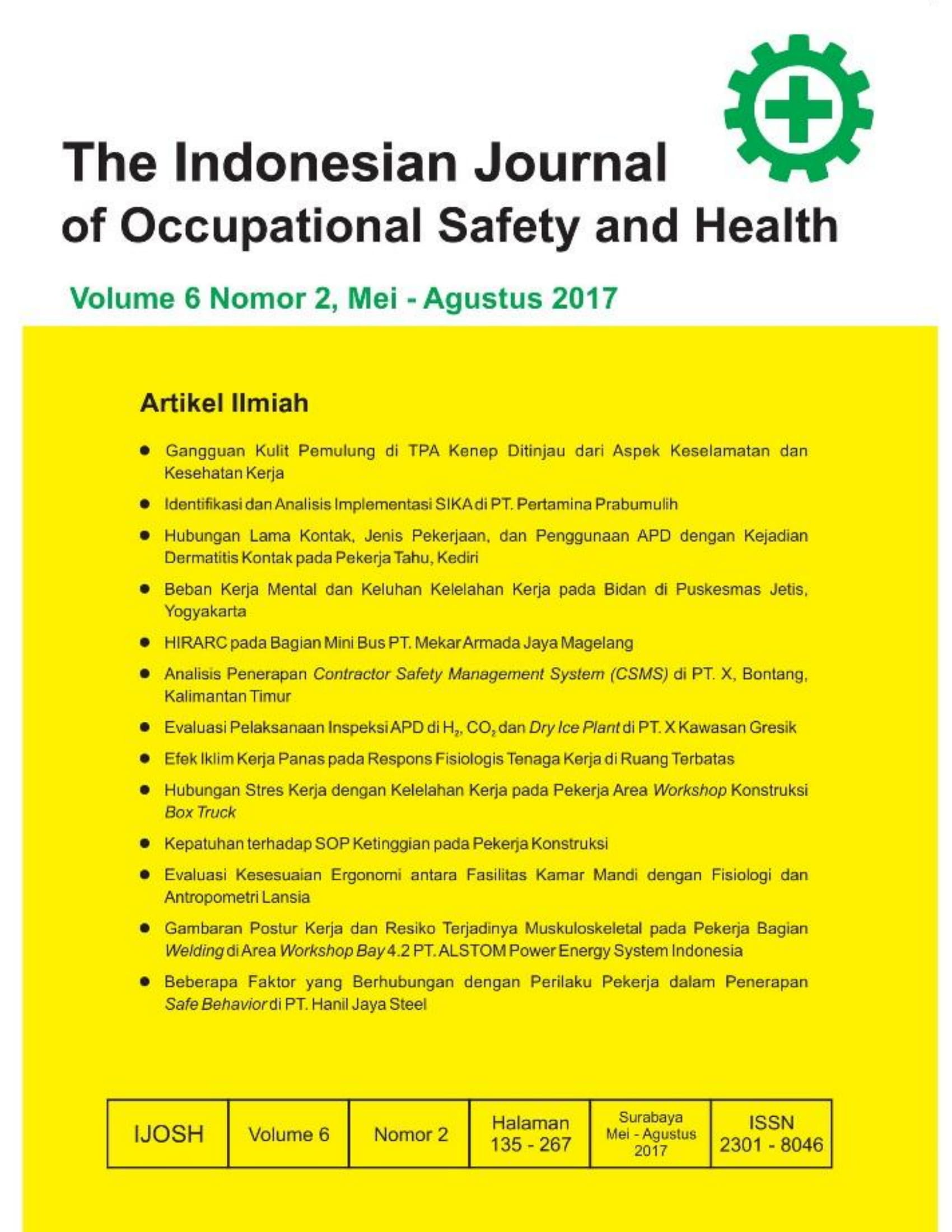 						View Vol. 6 No. 2 (2017): The Indonesian Journal Of Occupational Safety and Health
					